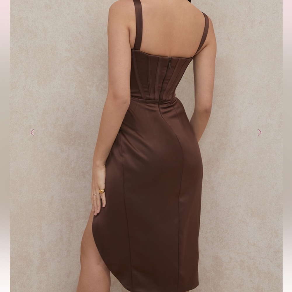 House of CB Faye Chocolate Satin Corset Midi Dress | M - Picture 3 of 14
